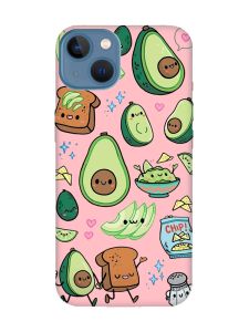 Матовий рожевий чохол на Apple iPhone 13 :: Милі авокадо каваї (принт 305)