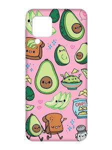 Матовий рожевий чохол на Samsung Galaxy A22 4G/M32/M22 :: Милі авокадо каваї (принт 305)