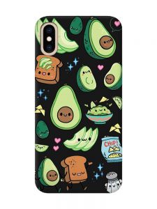 Матовий чорний чохол на iPhone XS MAX :: Милі авокадо каваї (принт 305)