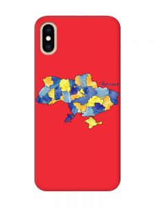 Матовий червоний чохол на iPhone XS MAX :: Карта України (принт 261)
