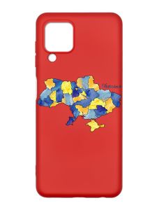 Матовий червоний чохол на Samsung Galaxy A22 4G/M32/M22 :: Карта України (принт 261)
