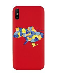 Матовий червоний чохол на Xiaomi Redmi 9A :: Карта України (принт 261)