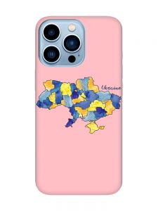 Матовий рожевий чохол на Apple iPhone 13 Pro Max :: Карта України (принт 261)