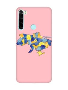 Матовий рожевий чохол на Xiaomi Redmi Note 8 :: Карта України (принт 261)