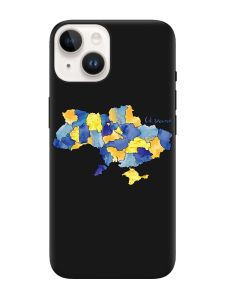 Матовий чорний чохол на Apple iPhone 14 :: Карта України (принт 261)