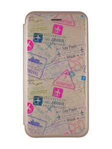 Чохол-книжка з малюнком для Samsung Galaxy A14 5G Золотий :: Подорожі. Штампи (принт 316)