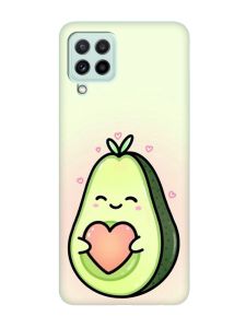 Матовий чохол з бірюзовими боками на Samsung Galaxy A22 4G/M32/M22 :: Авокадо з сердечком (принт 310)