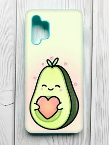 Матовий чохол з бірюзовими боками на Samsung Galaxy A32 :: Кавай авокадо з сердечком (принт 310)