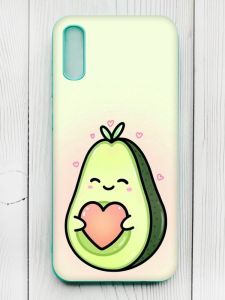 Матовий чохол з бірюзовими боками на Xiaomi Redmi 9А :: Кавай авокадо з сердечком (принт 310)