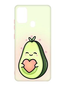Матовий чохол з рожевими боками на Samsung Galaxy M30s/M21 :: Кавай авокадо з сердечком (принт 310)