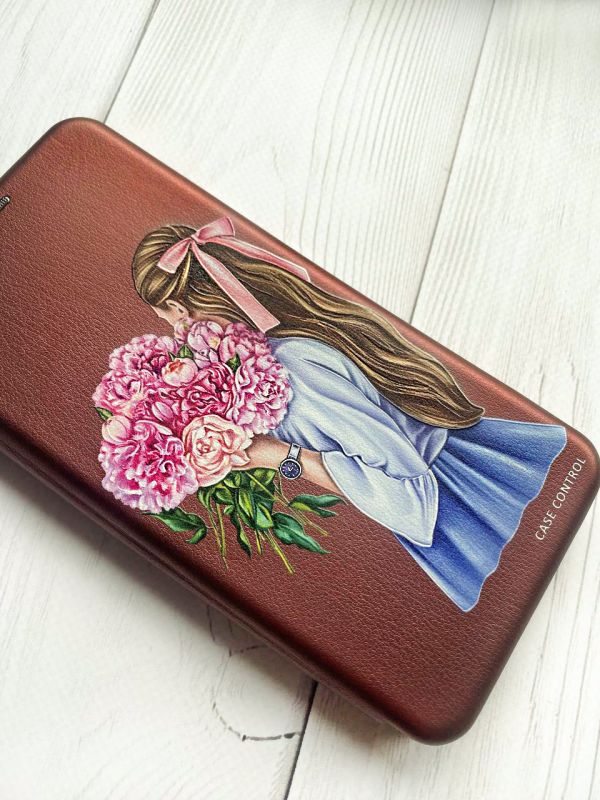 Чохол-книжка з малюнком для Samsung Galaxy A04E/ A042 Бордовий :: Дівчина з півоніями (принт 11)