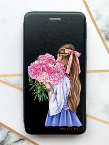 Чохол-книжка з малюнком для Xiaomi Redmi 6 Чорний :: Дівчина з півоніями (принт 11)