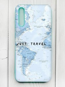 Матовий чохол з бірюзовими боками на Samsung Galaxy А50 (2019) А505F :: Подорожі. Карта (принт 323)