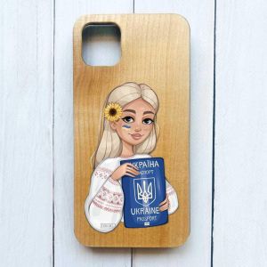 Дерев'яний чохол на iPhone 11 Pro Max (6,5) :: Дівчина з паспортом (патріотичний принт 13)