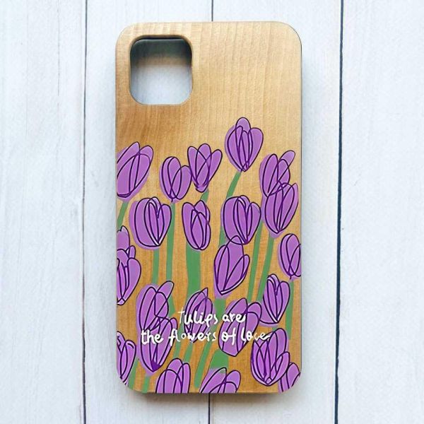 Дерев'яний чохол на iPhone 12 / 12 Pro (6.1) :: Тюльпани (принт 265)