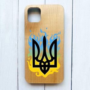 Дерев'яний чохол на iPhone 12 / 12 Pro (6.1) :: Тризуб Полум'я (принт 257)