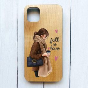 Дерев'яний чохол на iPhone 12 / 12 Pro (6.1) :: Дівчина з кавою (принт 112)