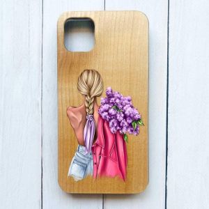 Дерев'яний чохол на iPhone 12 / 12 Pro (6.1) :: Дівчина з бузком (принт 7)