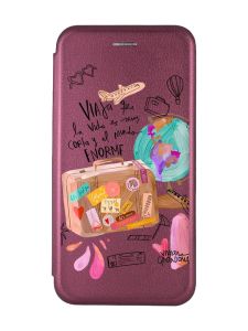 Чохол-книжка з малюнком для Samsung Galaxy A22 4G/ M22/ M32 Бордовий :: Подорожі (принт 329)