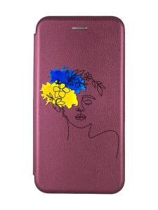 Чохол-книжка з малюнком для Xiaomi Redmi 12C Бордовий :: Українка Арт (патріотичний принт 3)