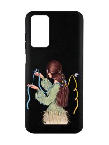 Матовий чорний чохол на Xiaomi Redmi Note 11 4G :: Дівчина з ластівками (принт 16)