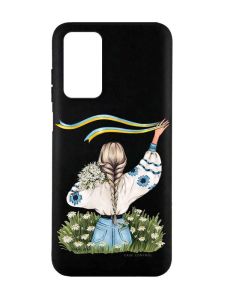 Матовий чорний чохол на Xiaomi Redmi Note 11 4G :: Дівчина зі стрічкою (патріотичний принт 17)