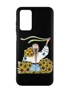 Матовий чорний чохол на Xiaomi Redmi Note 11 4G :: Дівчина зі стрічкою (патріотичний принт 25)