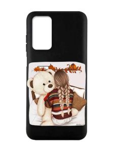 Матовий чорний чохол на Xiaomi Redmi Note 11 4G :: Дівчинка з ведмедиком (принт 117)