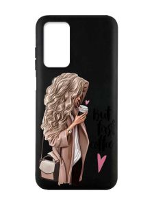 Матовий чорний чохол на Xiaomi Redmi Note 11 4G :: Дівчина з кавою (принт 114)
