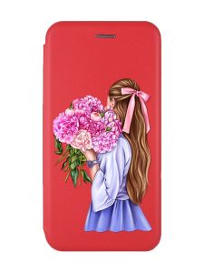 Чохол-книжка з малюнком для Samsung Galaxy M32/ M22/ A22 4G Червоний :: Дівчина з півоніями (принт 11)