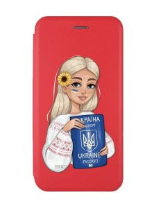 Чохол-книжка з малюнком для Samsung Galaxy M32/ M22/ A22 4G Червоний :: Дівчина з паспортом (принт 13)