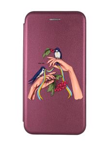 Чохол-книжка з малюнком для Xiaomi Redmi 12C Бордовий :: Ластівки (патріотичний принт 15)