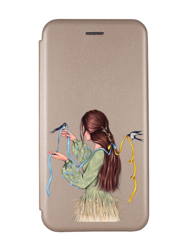 Чохол-книжка з малюнком для Xiaomi Redmi 12C Золотий :: Дівчина з ластівками (принт 16)