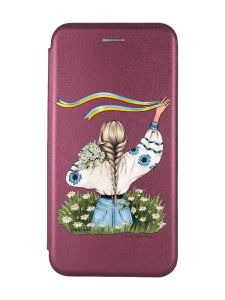 Чохол-книжка з малюнком для Samsung Galaxy A24 Бордовий :: Дівчина зі стрічкою (принт 17)