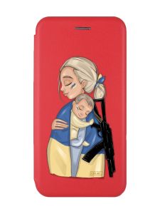 Чохол-книжка з малюнком для Samsung Galaxy M32/ M22/ A22 4G Червоний :: Мама-захисниця (принт 21)