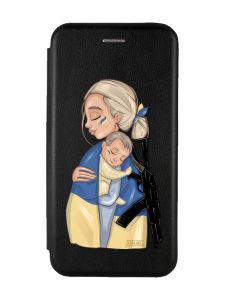 Чохол-книжка з малюнком для Samsung Galaxy A14 5G Чорний :: Мама-захисниця (патріотичний принт 21)