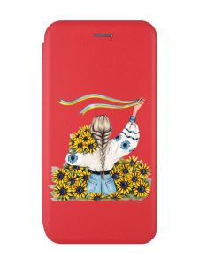 Чохол-книжка з малюнком для Samsung Galaxy M32/ M22/ A22 4G Червоний :: Дівчина зі стрічкою (принт 25)
