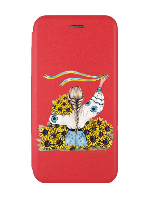 Чохол-книжка з малюнком для Samsung Galaxy M32/ M22/ A22 4G Червоний :: Дівчина зі стрічкою (принт 25)