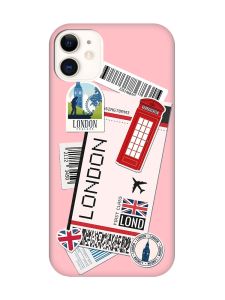 Матовий рожевий чохол на Apple iPhone 11 (6.1) :: Подорожі. Лондон (принт 326)