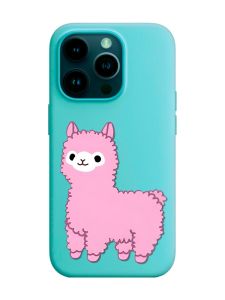 Матовий бірюзовий чохол на Apple iPhone 14 Pro :: Лама рожева (принт 100)