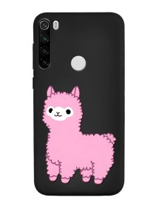 Матовий чорний чохол на Xiaomi Redmi Note 8T :: Лама рожева (принт 100)