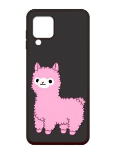 Матовий чорний чохол на Samsung Galaxy A22 4G/M32/M22 :: Лама рожева (принт 100)