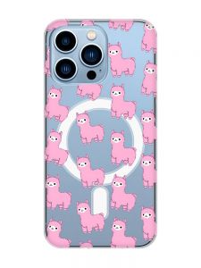 Магнітний чохол на iPhone 13 Pro Max із підтримкою MagSafe :: Лами рожеві (принт 101)