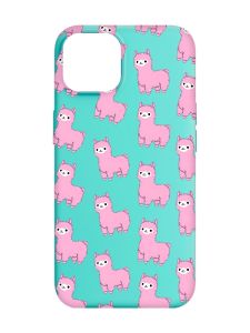 Матовий бірюзовий чохол на Apple iPhone 14 :: Лами рожеві (принт 101)