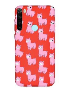 Матовий червоний чохол на Xiaomi Redmi Note 8T :: Лами рожеві (принт 101)