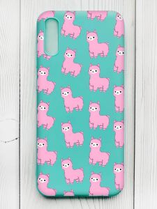 Матовий бірюзовий чохол на Xiaomi Redmi 9А :: Лами рожеві (принт 101)