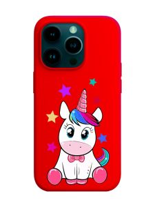 Матовий червоний чохол на Apple iPhone 14 Pro :: Єдиноріг (принт 102)