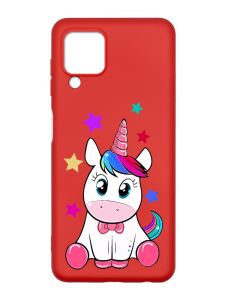 Матовий червоний чохол на Samsung Galaxy A22 4G/M32/M22 :: Єдиноріг (принт 102)