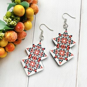 Сережки з дерева Українська вишиванка (принт 1.3)