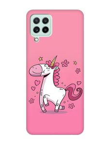 Матовий чохол з бірюзовими боками на Samsung Galaxy A22 4G/ M32/ M22 :: Єдиноріг (принт 105)